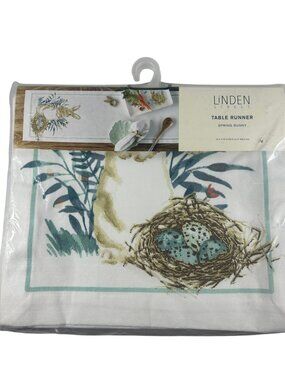Linden Street Table Runner Spring Bunny Easter Spring Eggs 14" X 72" Cotton New